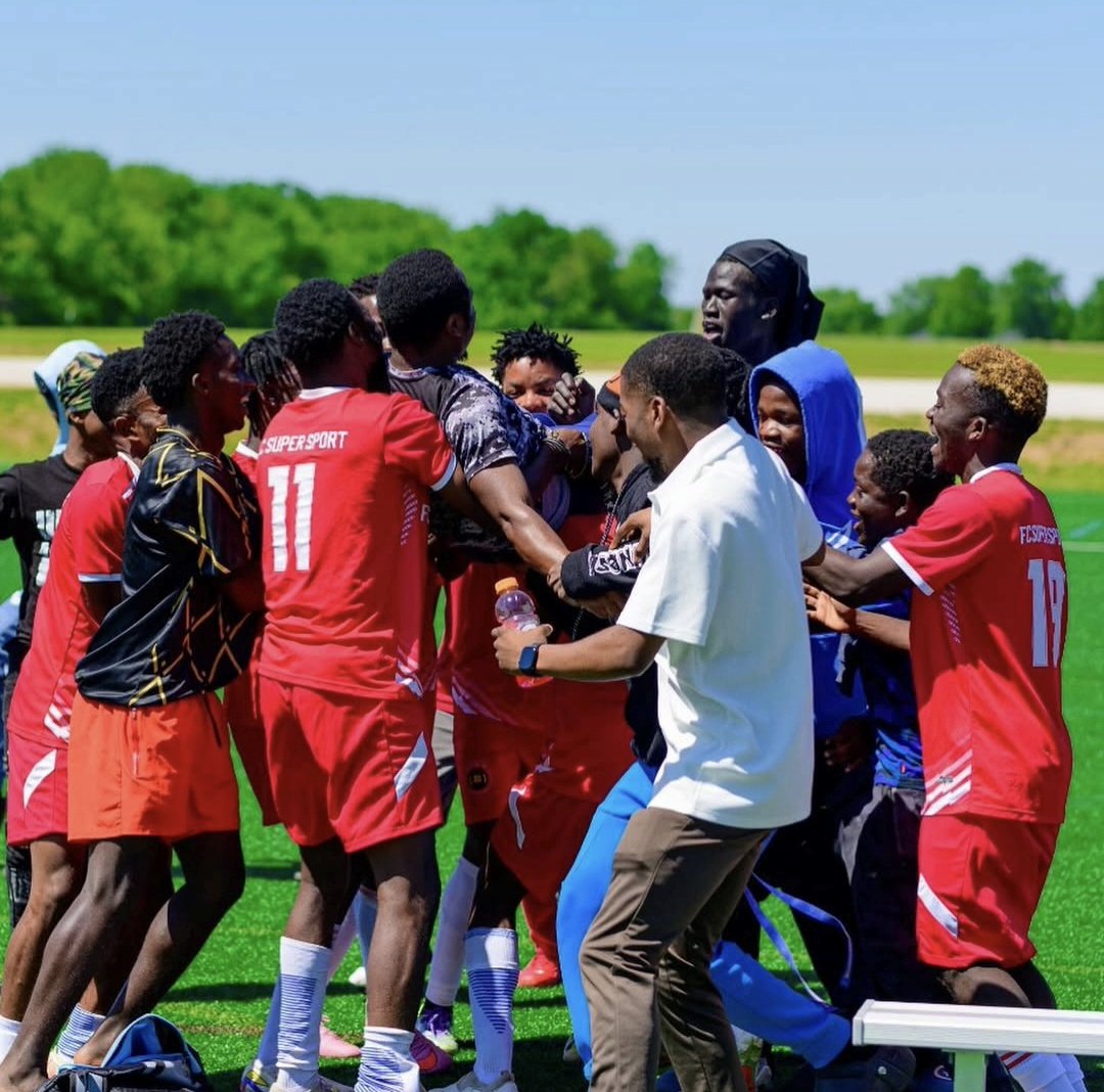 FC Super Sport players in a victory huddle after winning the Spring Cup
