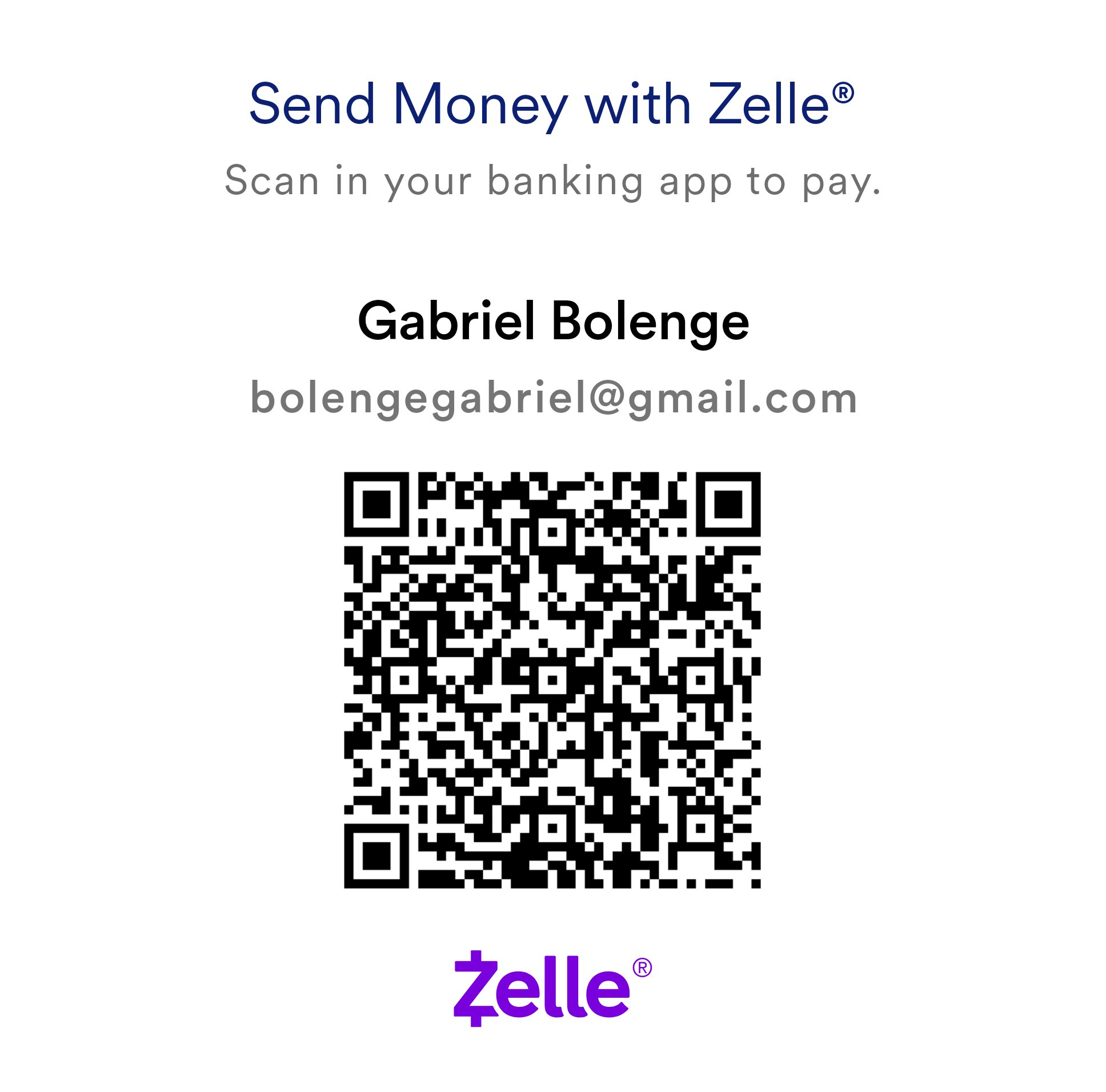 Zelle QR code for Gabriel Bolenge